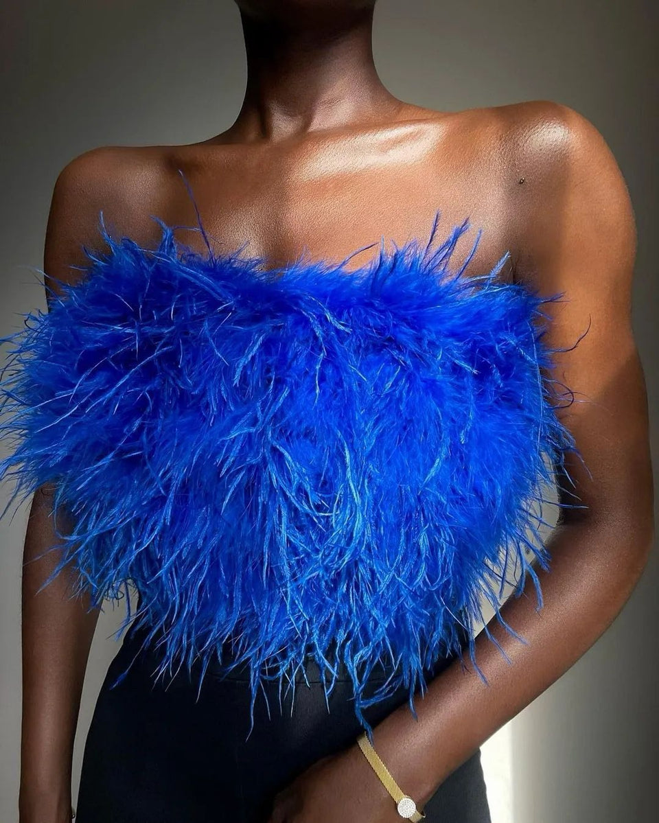 Fashion fluffy multi color fur tube top all match