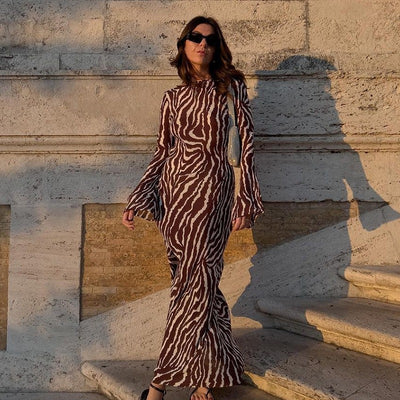 Zebra Print Long Mesh Dress Women Long Sleeve Loose Party Dresses Chiffon eprolo BAD PEOPLE