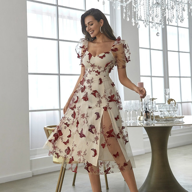 Long floral dress with slit