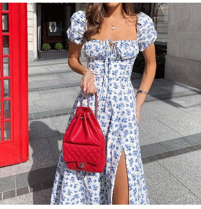 Abito floreale lungo romantic boho Light Blue MUST HAVE