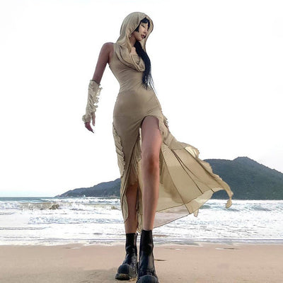 Solid Sleeveless Loose Ruffles Slim Straight Party Dress eprolo BAD PEOPLE
