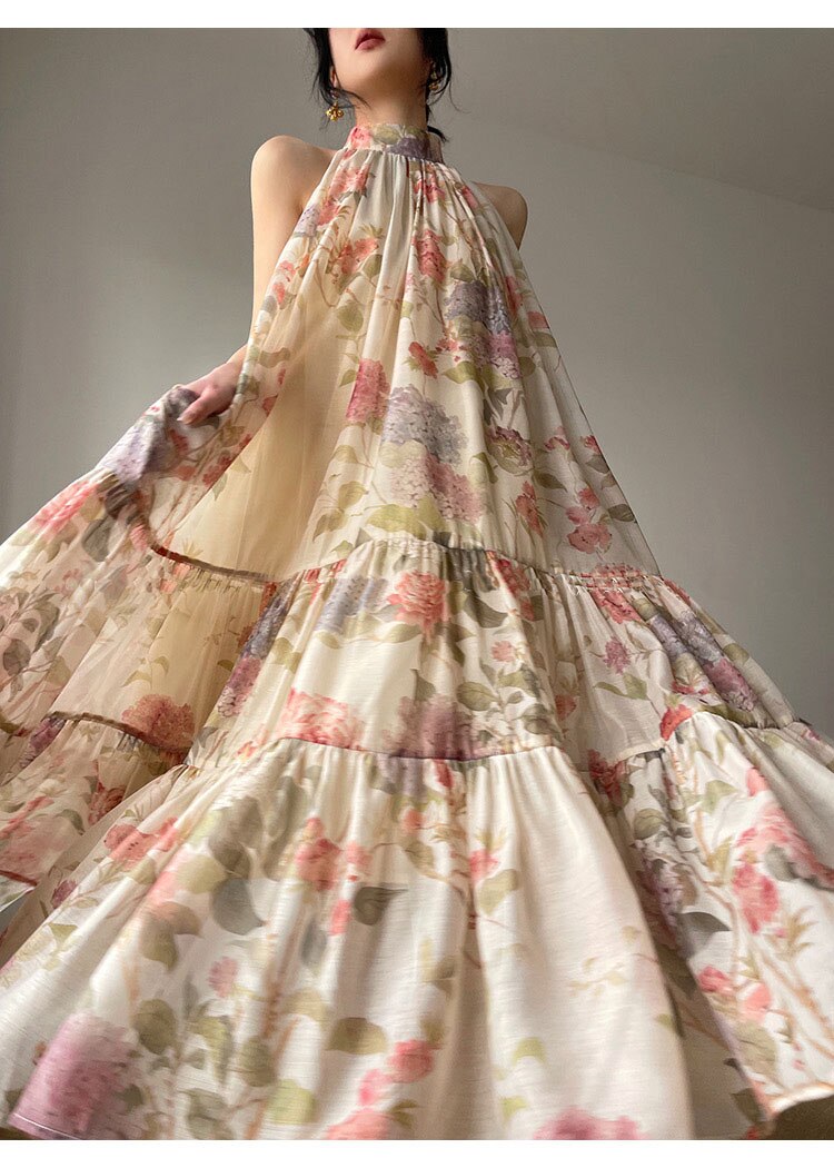 Women's floral boho long bell dress