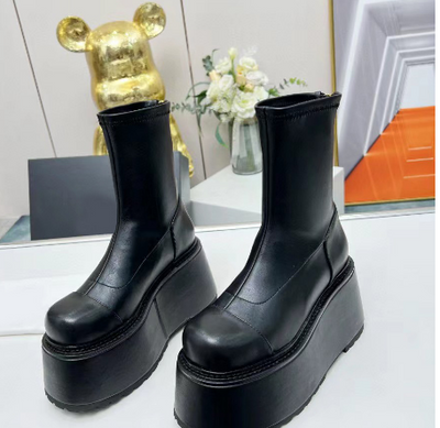 Gold Leather Flat Platform Wedge Boots Winter Women's Muffin Sole Short Boots eprolo BAD PEOPLE