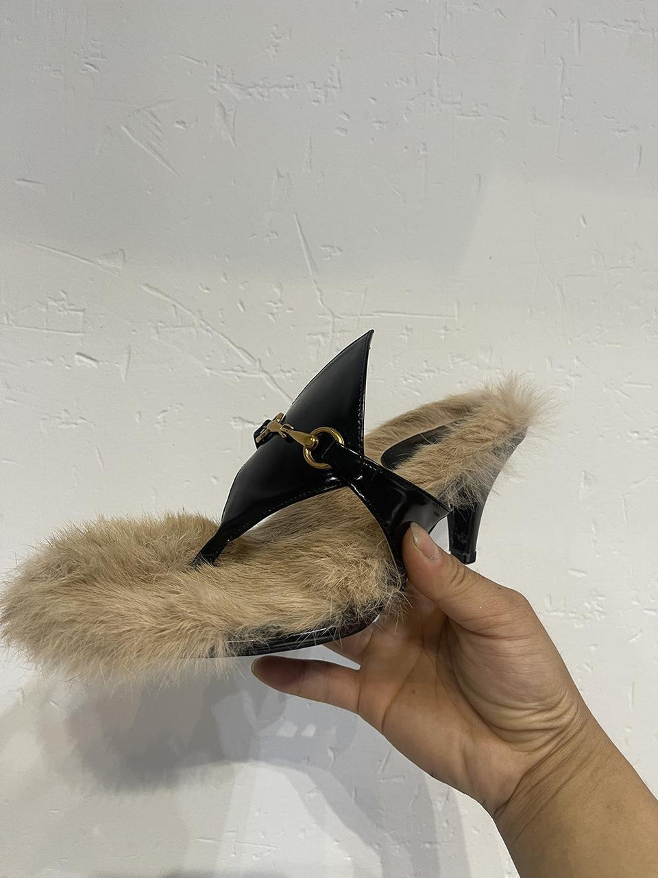 Women Golden Chain Decor Heeled Mules Open Toe Kitten Heel