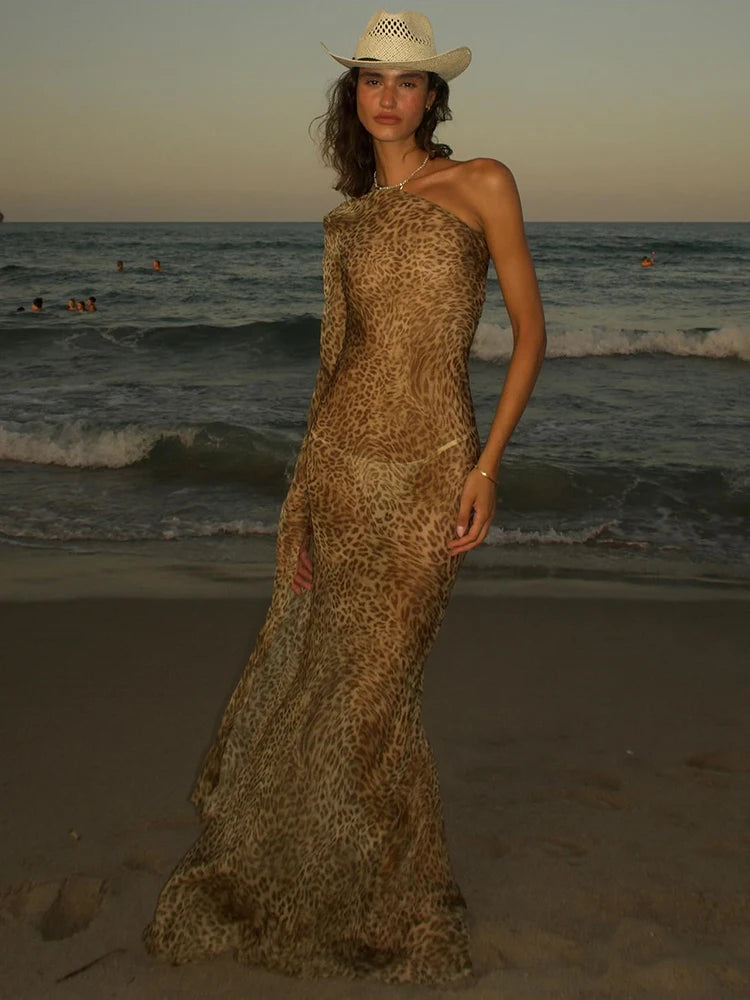 Leopard Print Maxi Dress Women