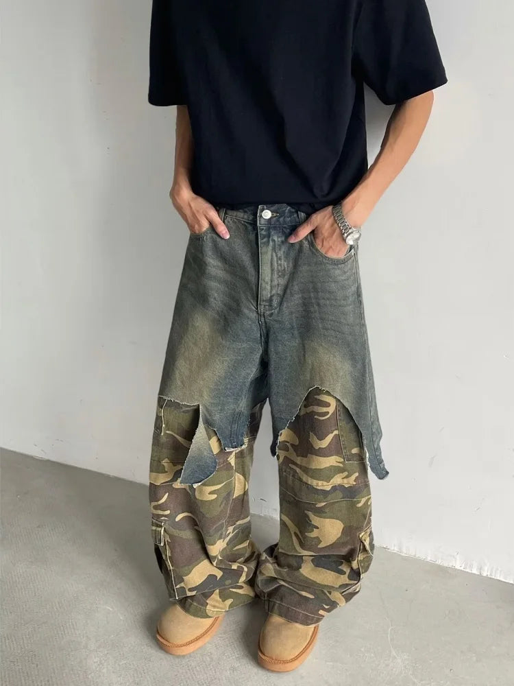 Camouflage Patchwork Baggy Jeans