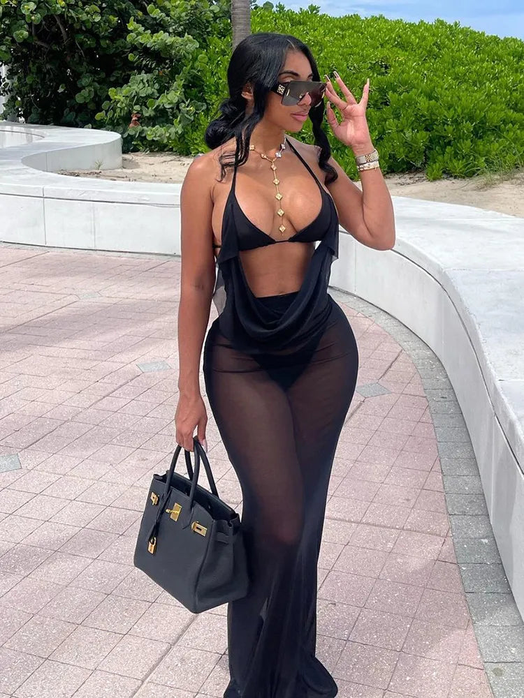 Abito lungo mesh donna open