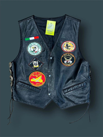 Gilet pelle vintage con patch tg M Thriftmarket