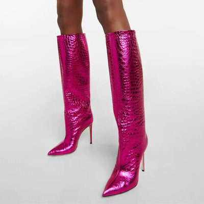 Stivali alti metallic con tacco donna Rose red MUST HAVE