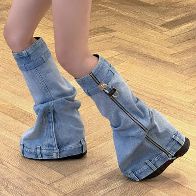 Boots Zipper Denim Washed with lock Blue denim MUST HAVE