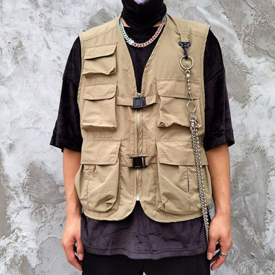 Gilet cargo tattico con fibie tasconato Khaki Hype