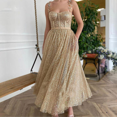 Abito Clarissa glitter gold corsetto lavorato cerimonia CELEBRITY