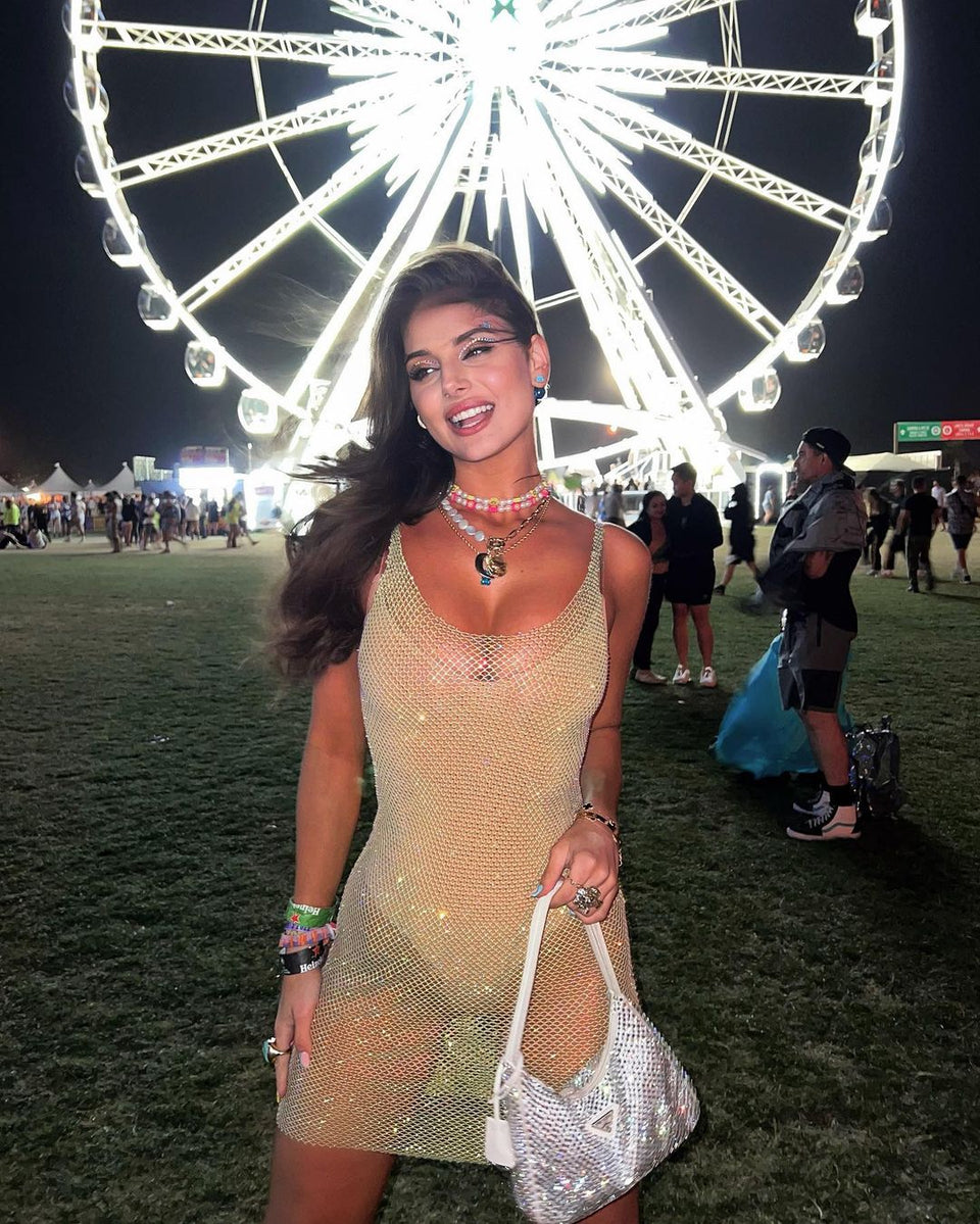 Mini abito rete glitter donna