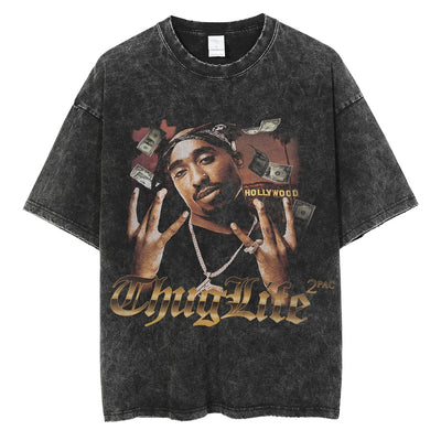 Tshirt vintage inspo streetwear 2pac rapper bootleg Black Hype