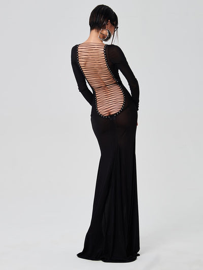 Abito lungo open back donna Black One Size MUST HAVE