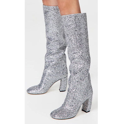 Stivale Liam alto glitter con tacco donna Silver MUST HAVE