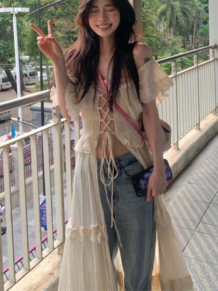 Top lungo donna con lavorazioni