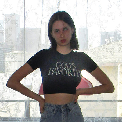 Tshirt crop Top letter glitter donna y2k MUST HAVE