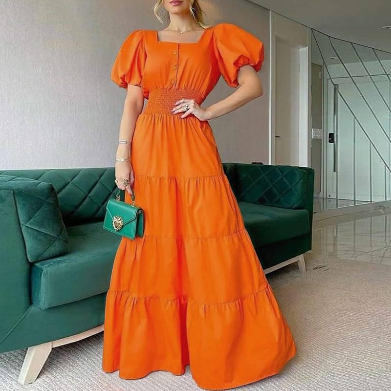 Women's maxi flounce balloon sleeve dress