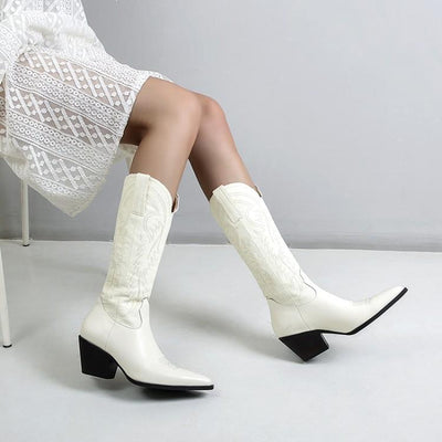 Netflix Embroidered Western Cowboy Boots For Women Beige MUST HAVE